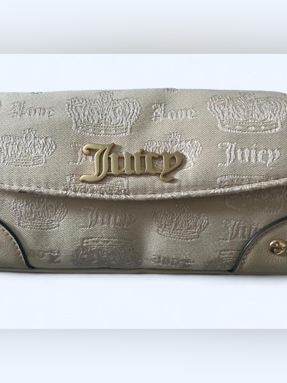 Juicy Couture Powder Blush Crown Logo Wallet with Gold Juicy Plaque